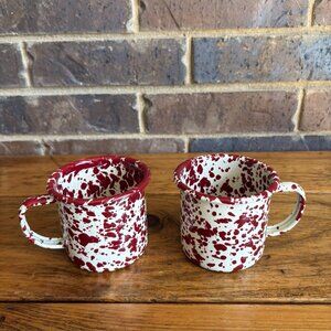 Crow Canyon Home 12oz Burgundy Marble Enamelware Mug Set Of 2 READ